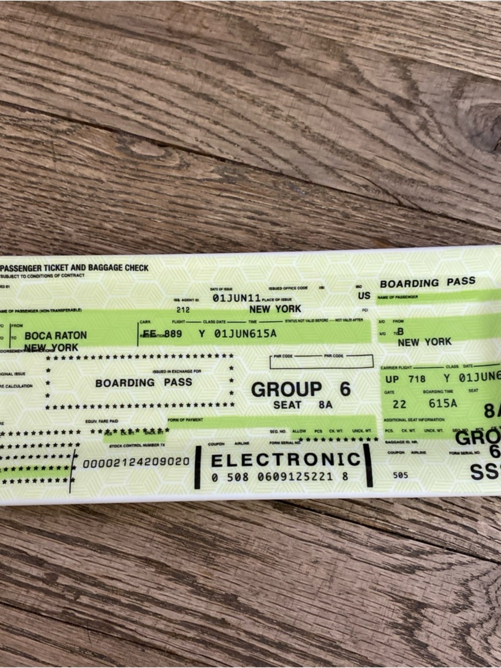 Fishs Eddy Train Ticket Boarding Pass Trinket Tray Green